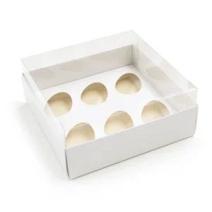 CAIXA 6 MEIO OVO 50 GRS BRANCO 16,5X14,4X9CM