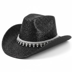 CHAPÉU FANTASIA COUNTRY PRETO COM BRILHO