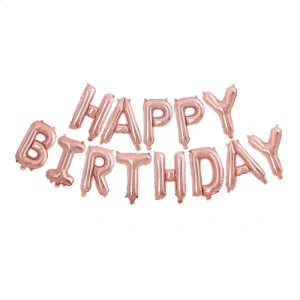 BALAO FRASE HAPPY BDAY ROSE GOLD 33cm