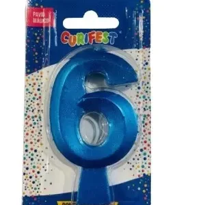 VELA DE ANIVERSÁRIO CONCEPT METALLIC AZUL N 6- CURIFEST