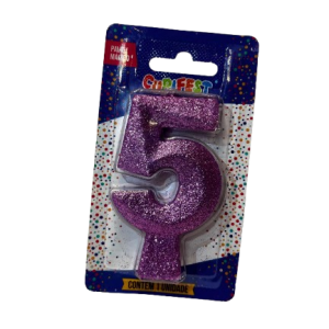 VELA DE ANIVERSÁRIO CONCEPT GLITTER LILÁS NÚMERO 5 – CURIFEST