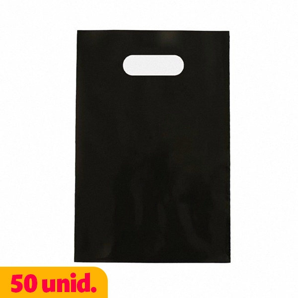 SACOLA PLÁSTICA COM ALÇA VAZADA 20 X 30CM FARDO COM 50 UNIDADES PRETO — SUSTENPLAST